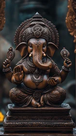 Graceful Ganesha statue offers calm blessings in carved wood