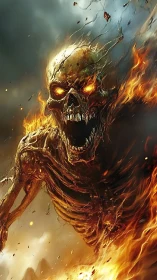 Flaming skeletal demon lunges forward through storm fire