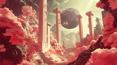 Celestial columns welcome a cotton-candy forest planet