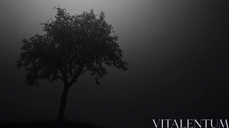 Solitary tree silhouette under soft diffused moonlight.