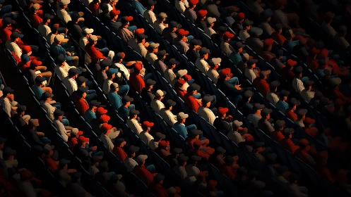 Diagonal stadium crowd under dramatic directional light.