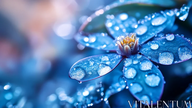 Aquatic Bloom with Dew Droplets. Macro Photography Composition.