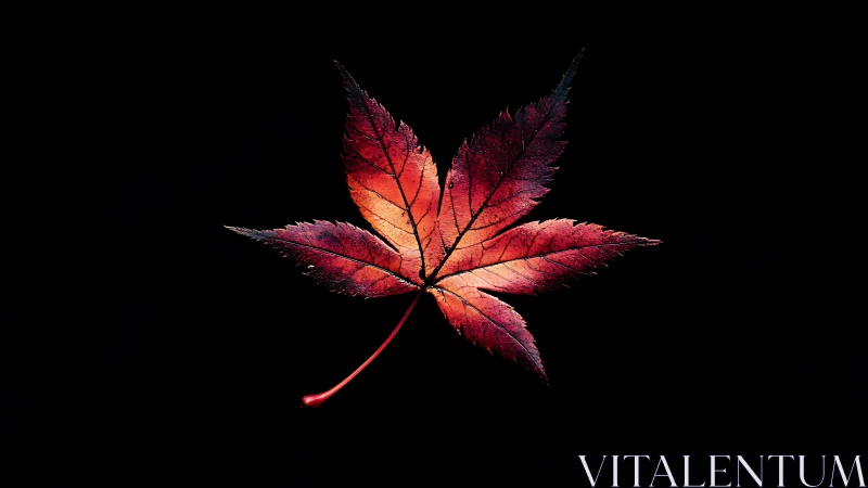 Macro optical study of red maple leaf under high contrast lighting.