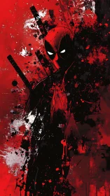 Kinetic splatter portrait of masked antihero in red field.