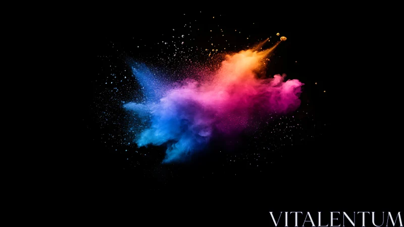 Chromatic powder burst suspended in deep black space.