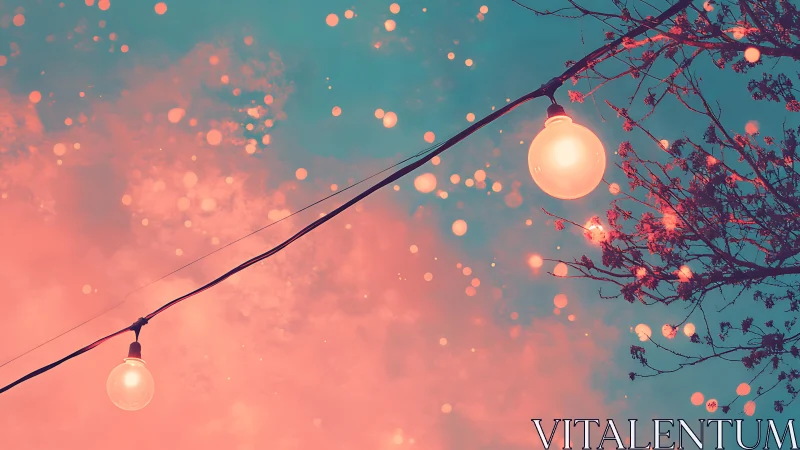 Dreamy string lights glowing against a soft pastel sky.