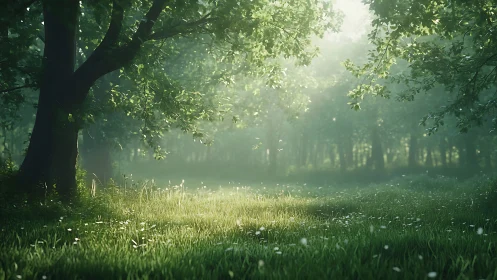 Luminous Forest Clearing with Volumetric Light Diffusion Through Dense Canopy