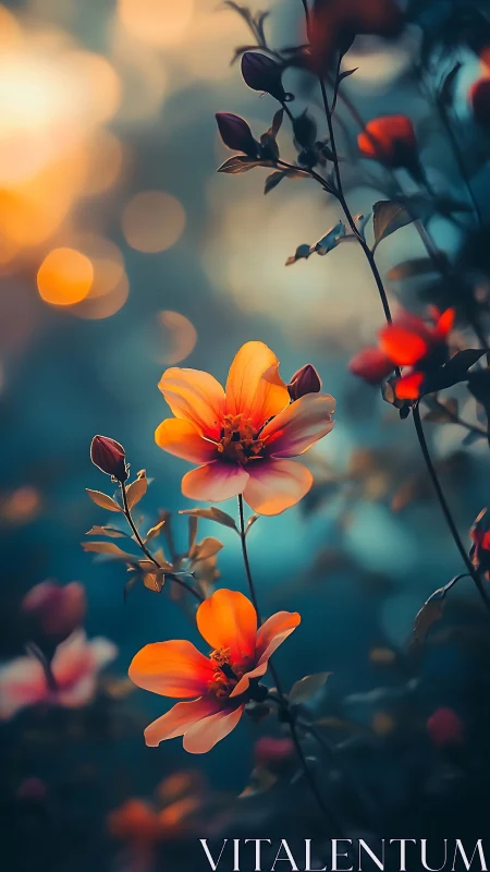 Luminous Blooms with Bokeh: Golden Hour Macro Photography Study.