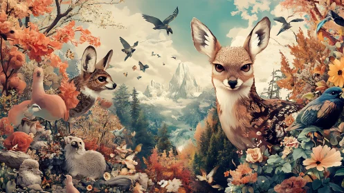 Cinematic fawn portrait anchors a hyper-detailed autumn habitat