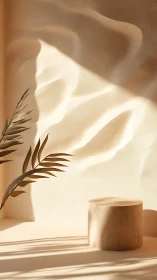 Sunlit sculpted wall and pedestal create serene minimal oasis