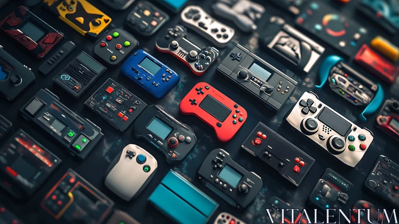 Gamepads gather like candy-colored constellations of nostalgia
