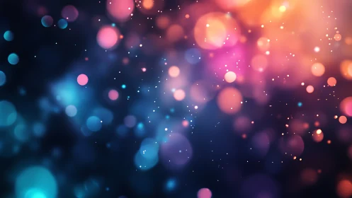 Colorful abstract bokeh lights on dark blurred background.