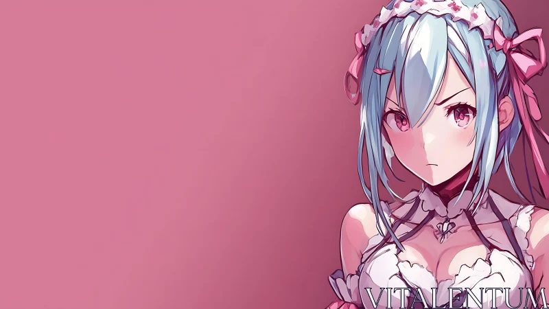 Pink-toned anime maid portrait uses strong asymmetrical framing
