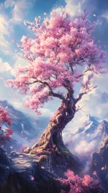 Aerodynamic sakura monolith on stratified alpine escarpment.