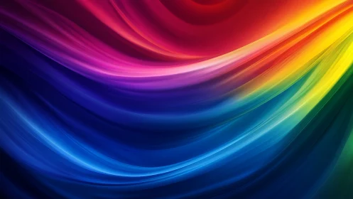 Curved multicolor gradient bands form layered flowing composition