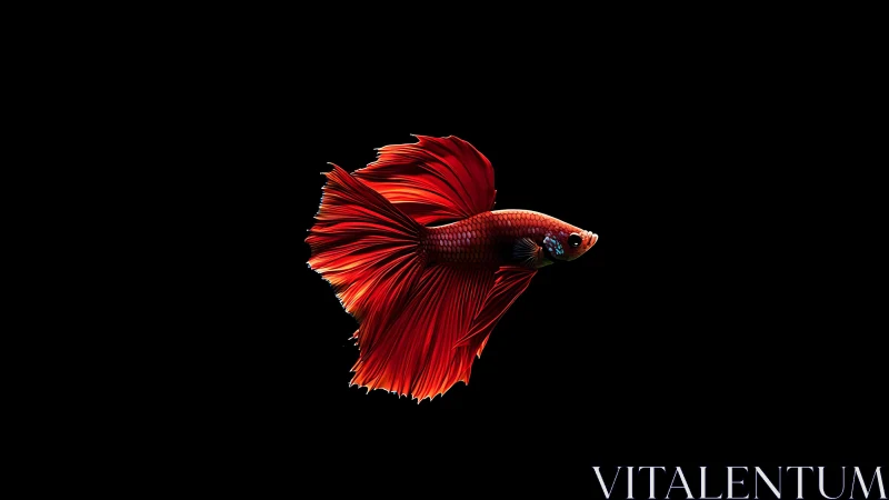 Graceful red betta fish gliding through velvety darkness.