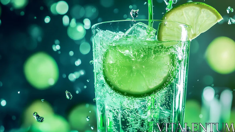 Effervescent Lime Cocktail with Dynamic Splash Composition.