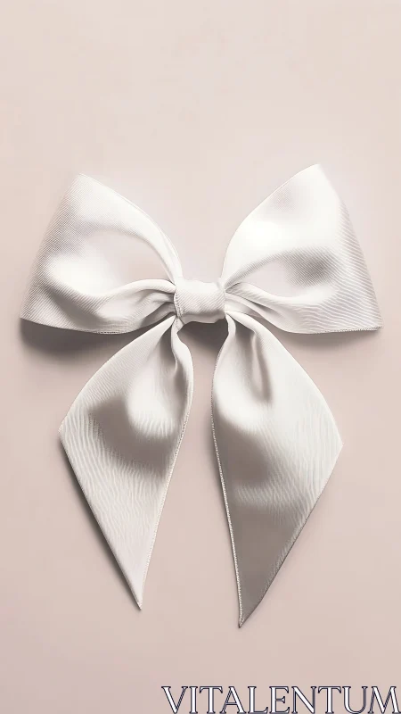 White satin bow on blush background in soft light.