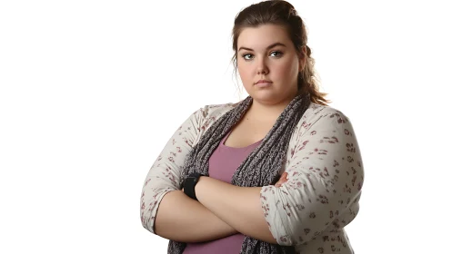 Confident Woman with Folded Arms in Studio Portrait Style.