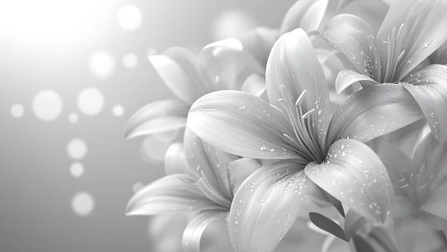 Monochromatic lilies with dewdrops in soft focus.