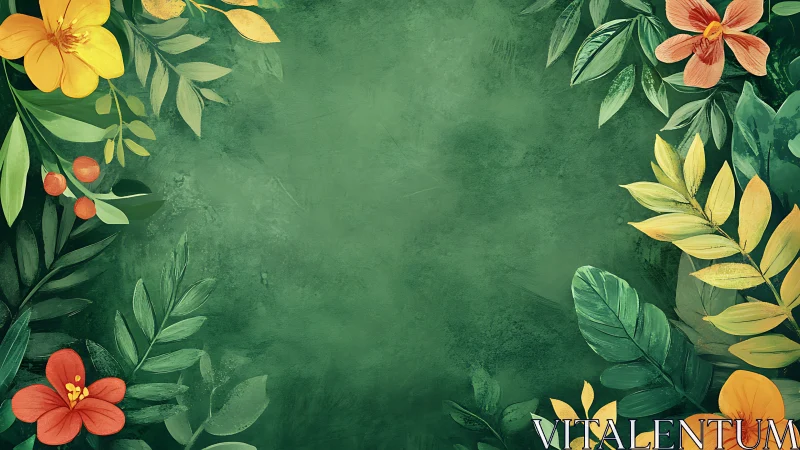 Digital floral border with tropical botanical framing design.