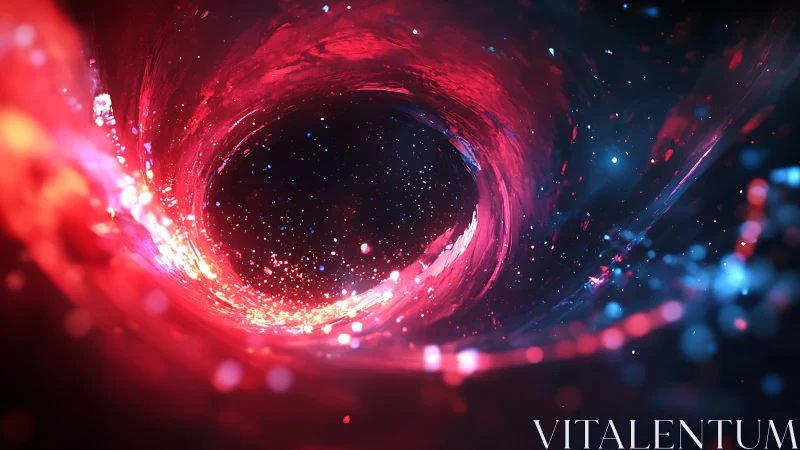 Abstract red and blue energy vortex in deep space tunnel.