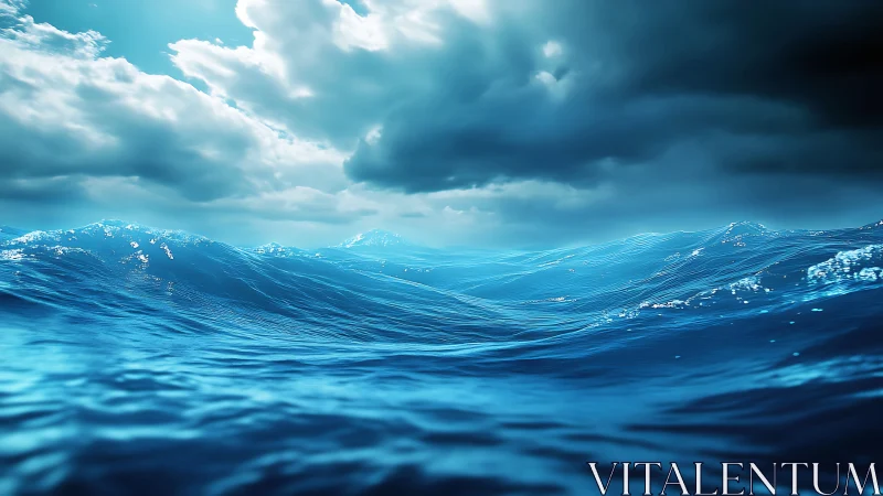 Storm dreaming over restless electric blue ocean swells.