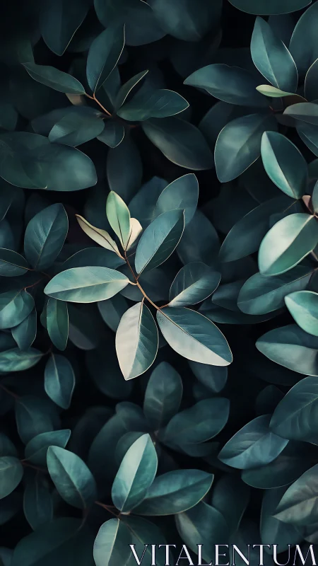 Soft teal foliage shimmers in moody, cinematic light.