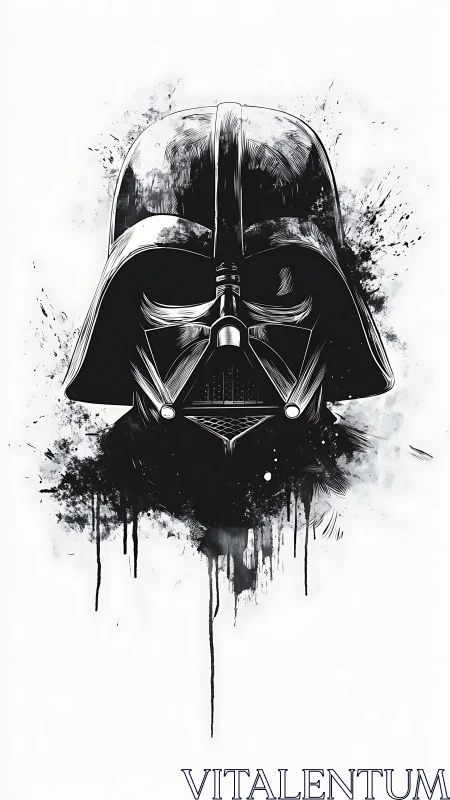 Monochrome sci fi helmet rendered as high contrast ink splatter vector