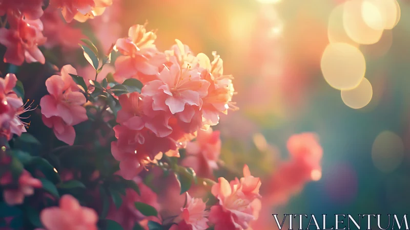Pink carnations backlit with warm golden bokeh lighting effects