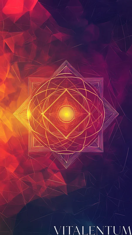 Geometric mandala core in luminous polygonal nebula field.