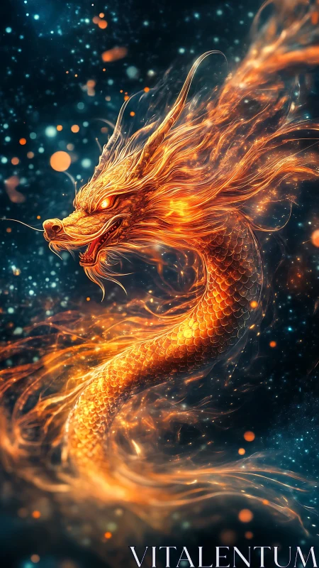 Fiery serpentine dragon rendered in luminous digital detail.