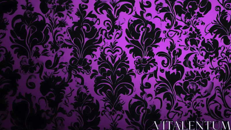 Velvet noir damask blooms on electric purple twilight.