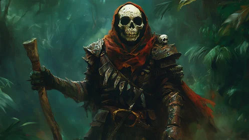 Armored skeletal ranger advances through misted jungle