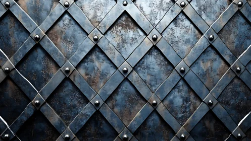 Textured medieval metal lattice pattern with rivets, gritty finish.