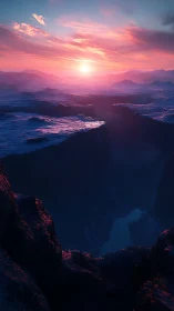 Sunlit alien canyon rendered with atmospheric scattering gradients