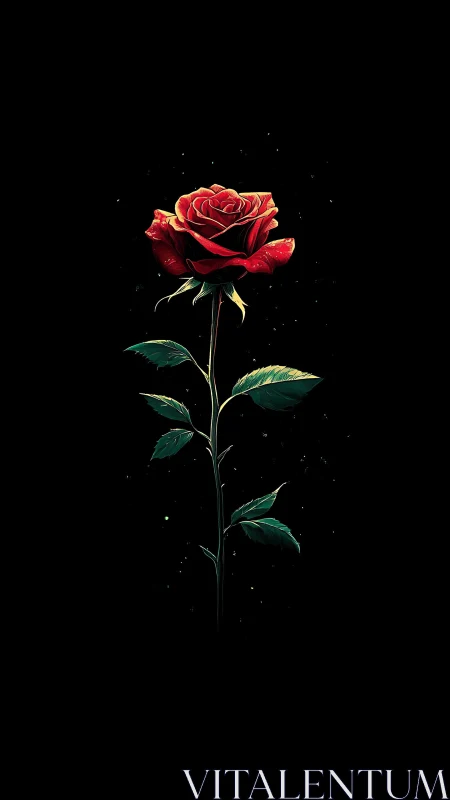 Luminous Crimson Rose Against Darkness.