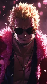 Anime villain portrait under dramatic crimson lighting.