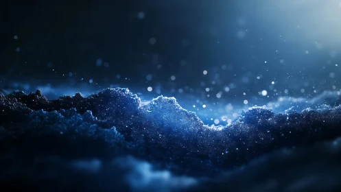 Macro crystalline ice ridge with bokeh-lit frozen particles