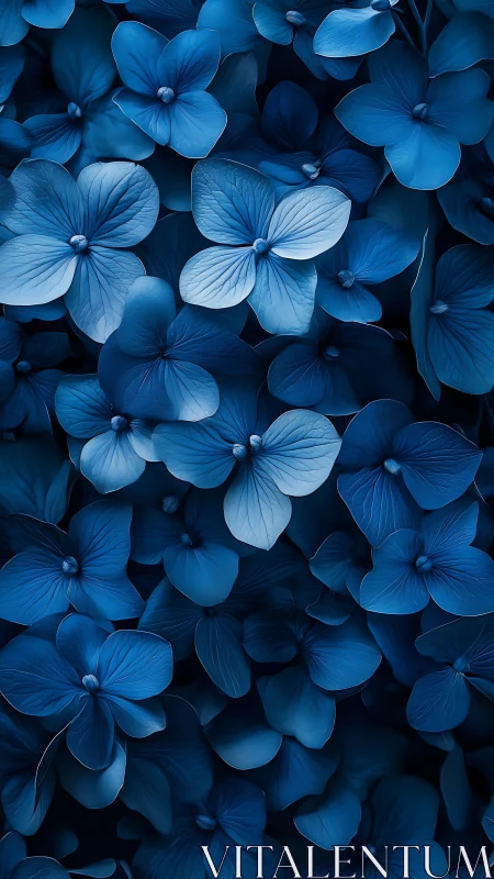 Densely Clustered Hydrangea Petals with Monochromatic Blue Tonal Layering