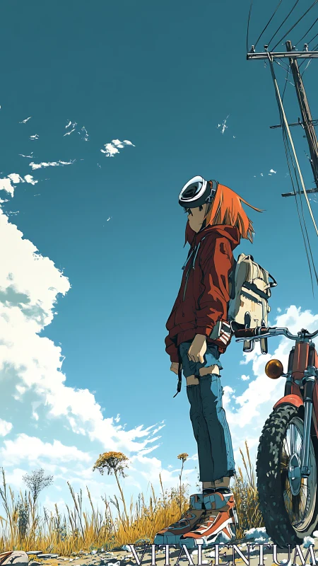 Rusty roadside dreamer pauses beneath the wide blue hush.