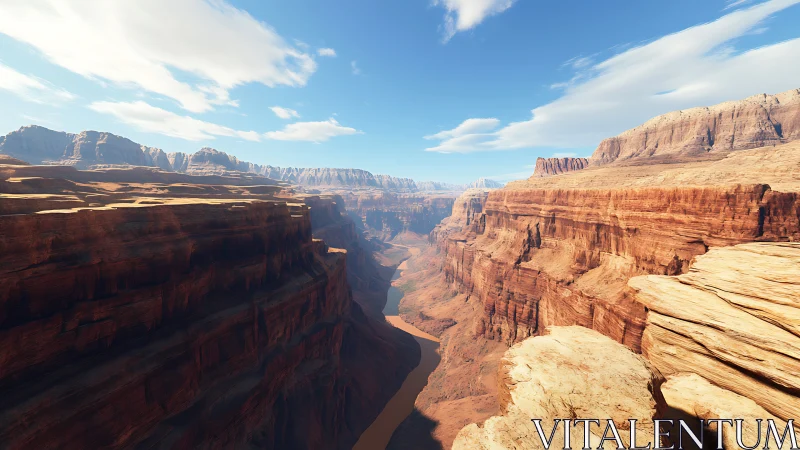 River carves a sunlit canyon corridor between blazing mesas