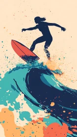 Joyful surfer riding a splash of color and summer energy.