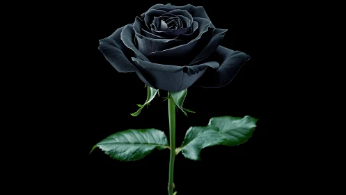 Single black rose on dark background in sharp focus.