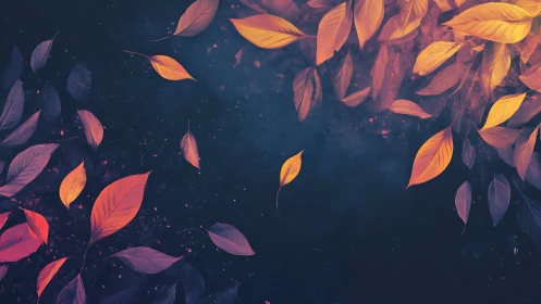 Drifting Autumn Leaves Glowing Against a Midnight Sky.