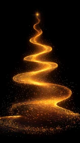 Spiral light trail forms abstract golden Christmas tree shape