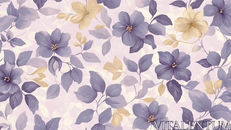 Botanical Floral Pattern with Purple and Cream Blooms.
