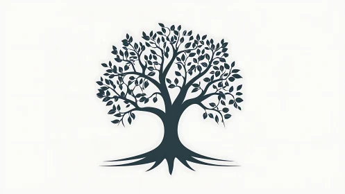 Stylized tree silhouette unfurls graceful branches and roots.