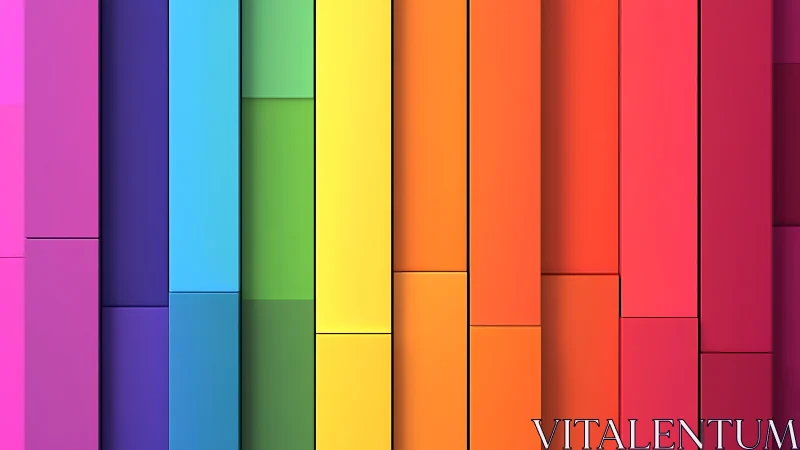 Rainbow gradient blocks forming geometric abstract wall.