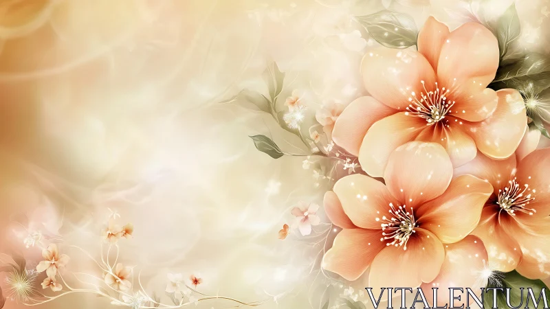 Peach Floral Composition with Luminous Botanical Elements.